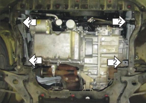 Защита стальная Мотодор (Двигатель, Коробка переключения передач), 2 мм, Сталь для Ford Kuga 2013-2019 арт. 70706