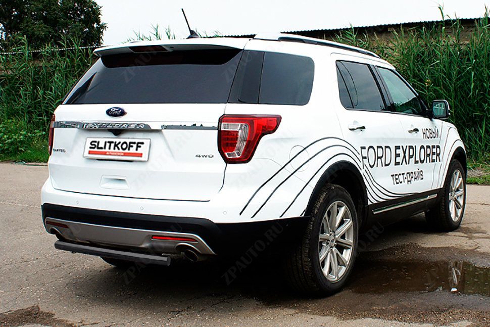 Защита заднего бампера d57 черная Ford Explorer (2017-2019) , Slitkoff, арт. FEX18009B