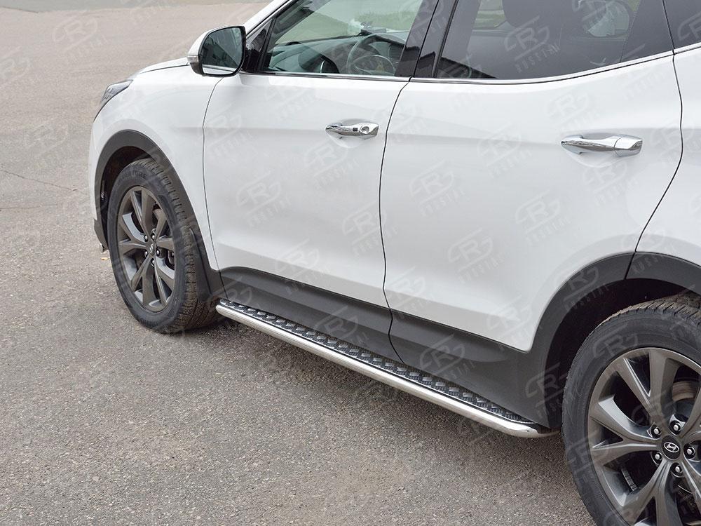 Пороги труба d42 с листом вариант 1 для Hyundai Santa Fe 2015, Slitkoff HSFPL-0024481