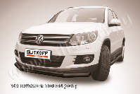 Защита переднего бампера d76+d42 двойная черная Volkswagen Tiguan (2011-2016) , Slitkoff, арт. VWTIG-001B
