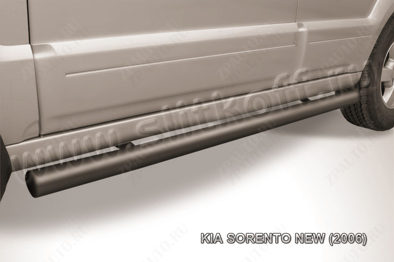 Защита порогов d76 труба черная Kia Sorento (2006-2011) , Slitkoff, арт. KSR007B