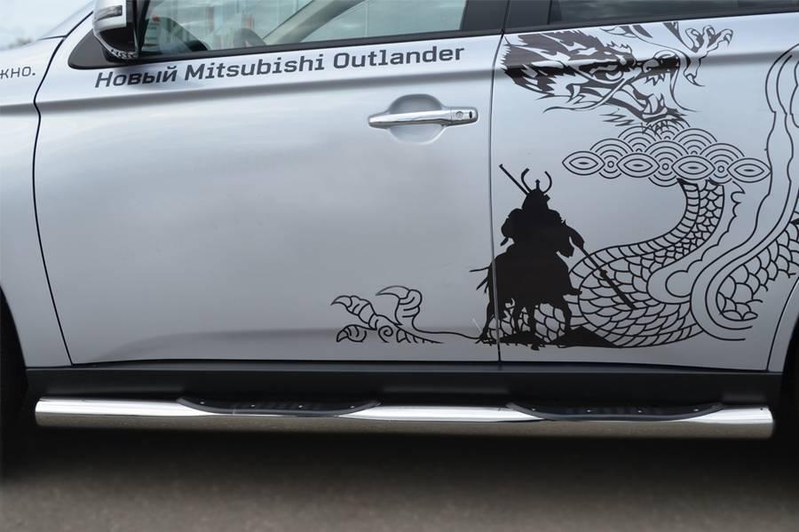 Пороги труба d76 с накладками вариант 3 для Mitsubishi Outlander 2012, Slitkoff MRT-0010543