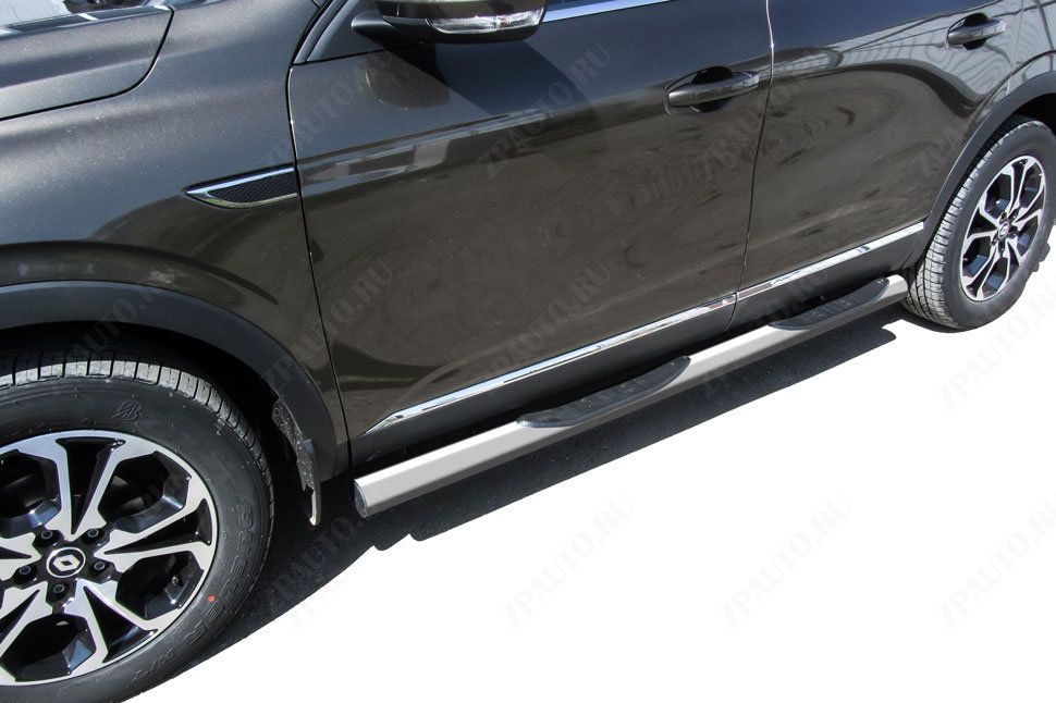 Защита порогов d76 с проступями серебристая Renault Arkana (2019-2023) , Slitkoff, арт. RAR4WD003S