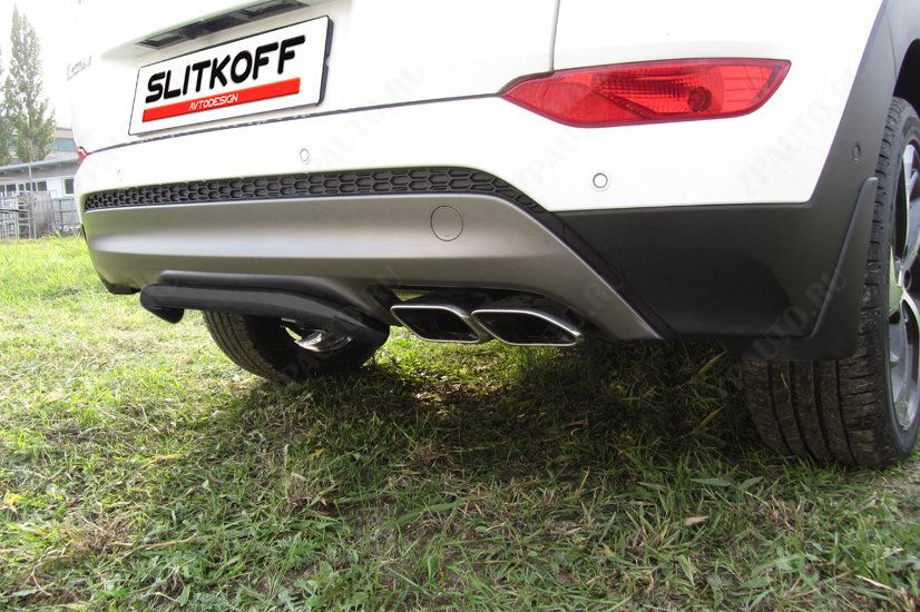 Защита заднего бампера d42 скоба черная Hyundai Tucson 4WD (2015-2018) , Slitkoff, арт. HT4WD15007B