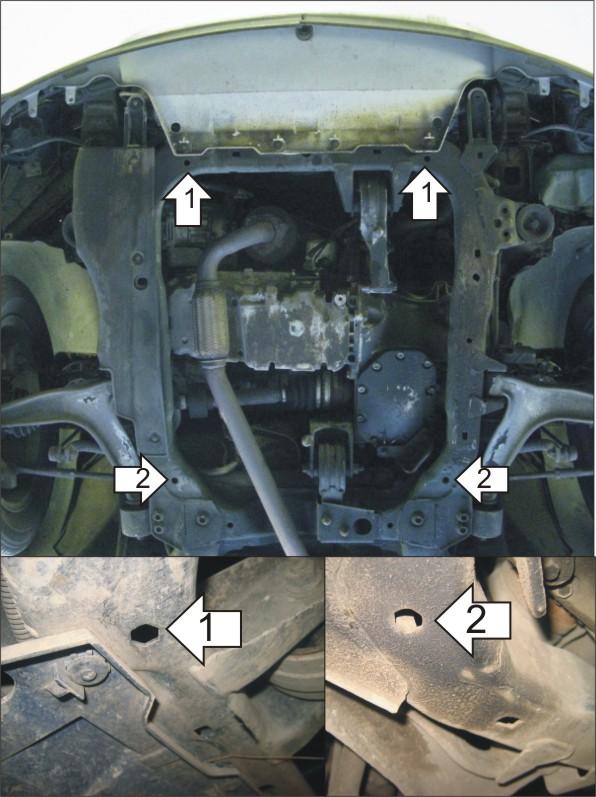 Защита стальная Мотодор (Двигатель, Коробка переключения передач), 2 мм, Сталь для Opel Vectra C 2002-2008 арт. 01511
