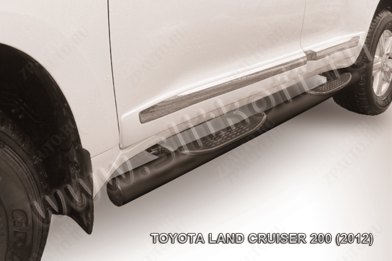 Защита порогов d76 с проступями черная Toyota Land Cruiser 200 (2012-2015) , Slitkoff, арт. TLC2-12-013B