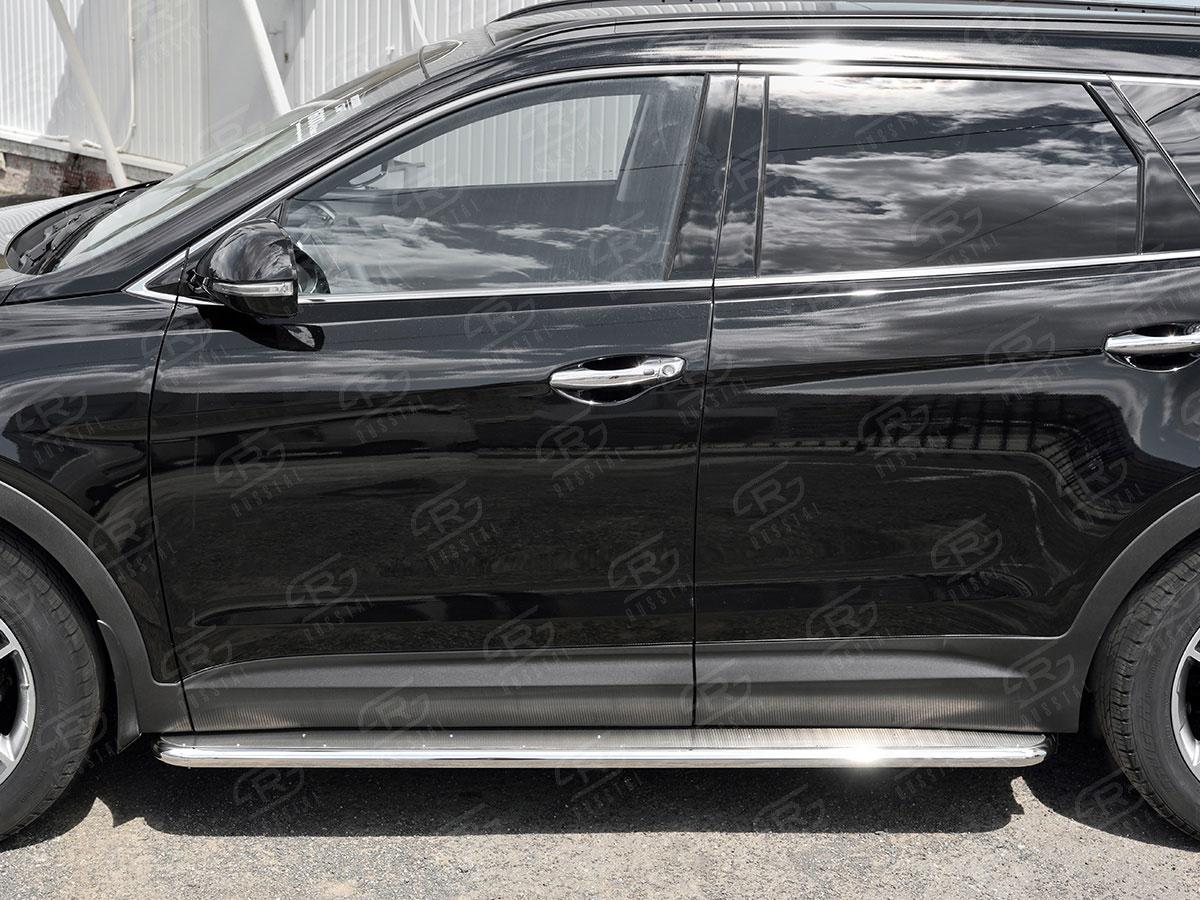Пороги труба d42 с листом вариант 3 на Hyundai Santa Fe Grand 2016, Slitkoff HSFL-0027357