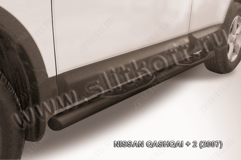 Защита порогов d76 с проступями черная Nissan Qashqai +2 (2008-2010) , Slitkoff, арт. NIQ2009B