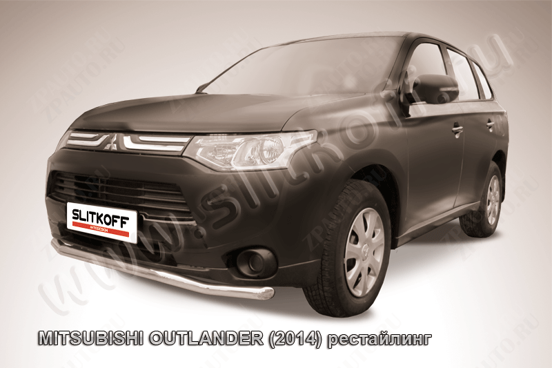 Защита порогов d76 с проступями Mitsubishi Outlander (2014-2015) Black Edition, Slitkoff, арт. MOUT14-005BE