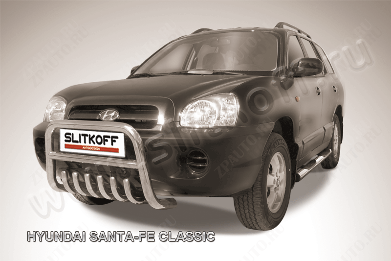Кенгурятник низкий d57 с защитой картера Hyundai Santa-Fe Classic (2000-2012) Black Edition, Slitkoff, арт. HSFT007BE