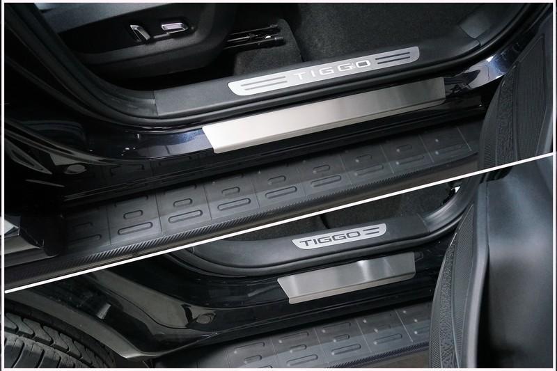 Накладки на пороги (лист шлифованный) 4шт для автомобиля Chery Tiggo 8 pro 2021 TCC Тюнинг арт. CHERTIG8P21-09