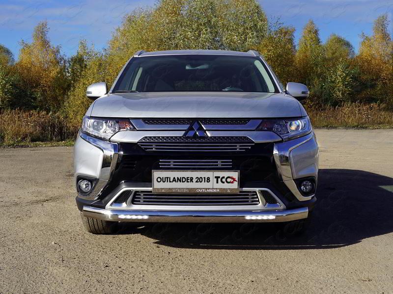 Защита передняя нижняя (овальная с ДХО) 75х42 мм для автомобиля Mitsubishi Outlander 2018-, TCC Тюнинг MITOUT18-39