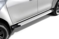 Пороги алюминиевые "Optima Silver" 2000 серебристые Toyota Hilux (2020-2022) , Slitkoff, арт. AL-THL20002