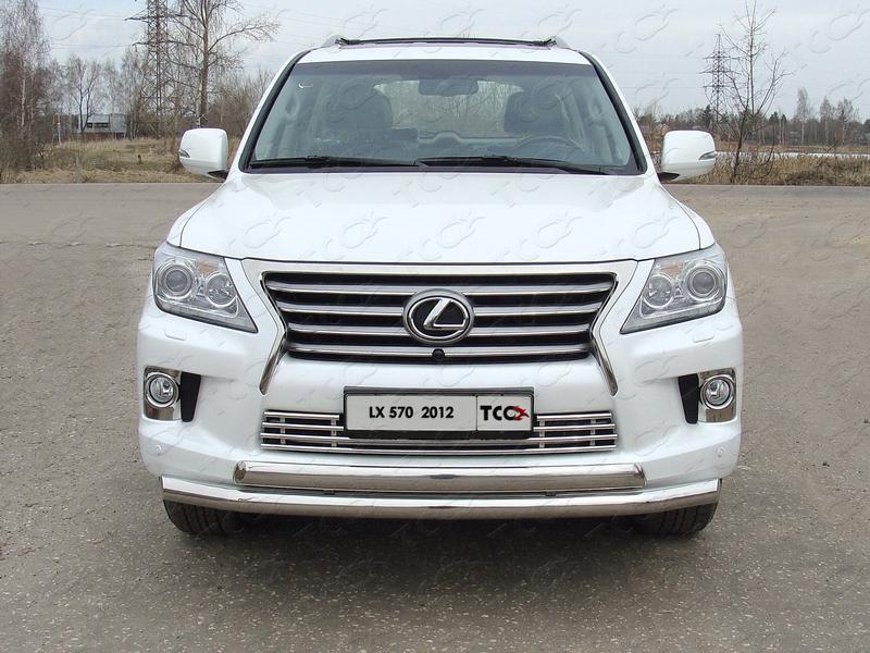 Защита передняя нижняя (двойная) 76,1/75 мм для автомобиля Lexus LX 570 2012-2015 (кроме F-Sport), TCC Тюнинг LEXLX57012-01