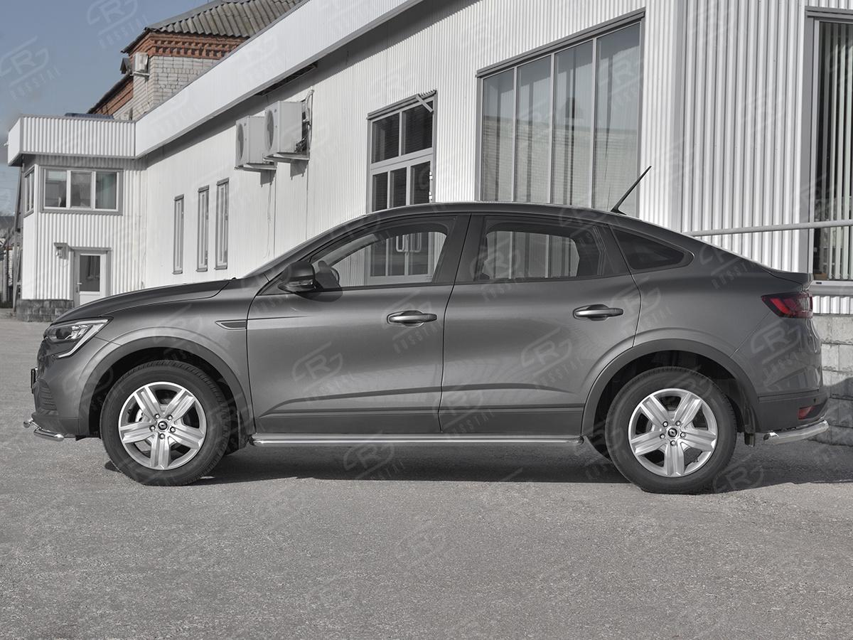 Пороги труба d42 с листом (Лист нерж, проф. нерж) (вариант 3) для автомобиля Renault Arkana арт. RARL-0033183, Slitkoff