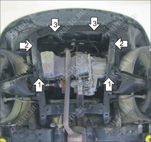 Защита стальная Мотодор (Двигатель, Коробка переключения передач), 2 мм, сталь для Renault Sandero Stepway 2009-2014 арт. 71706