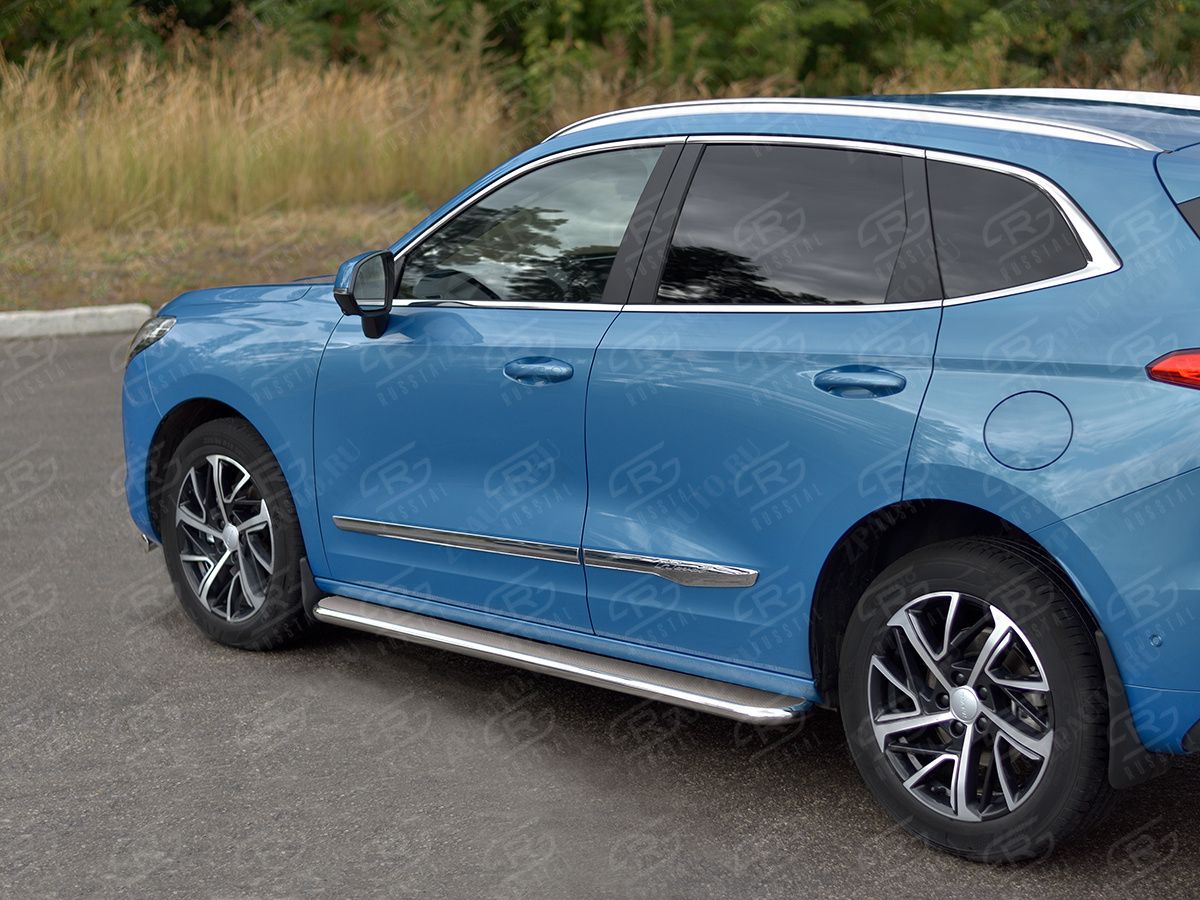 HAVAL JOLION 1.5 2WD 2021- Пороги труба d42 с листом (Лист нерж, проф. нерж) (вариант 3) HJOLL-0039893