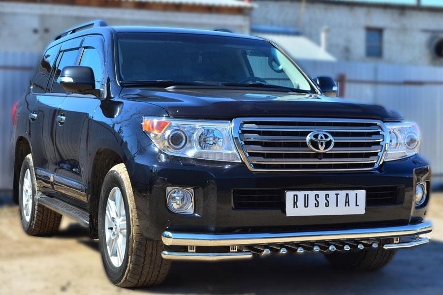 Защита переднего бампера d76/42 уголки с зубами для Toyota Land Cruiser 200 2012, Slitkoff TLCZ-001641