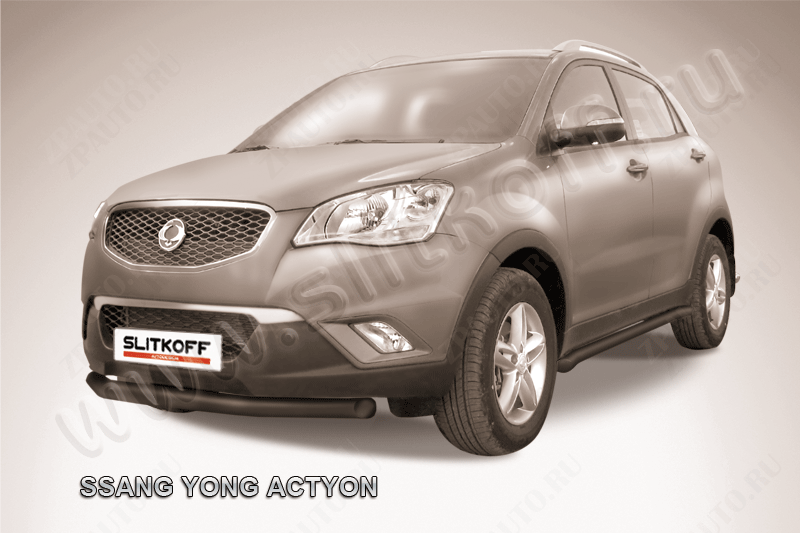 Защита переднего бампера d76 черная SsangYong Actyon (2010-2013) , Slitkoff, арт. SYA002B