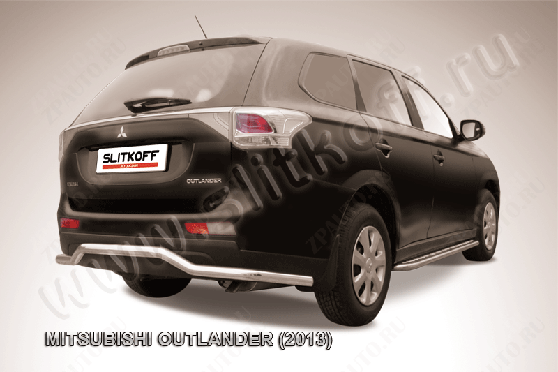 Защита заднего бампера d57 волна длинная Mitsubishi Outlander (2012-2015) , Slitkoff, арт. MOUT13-009