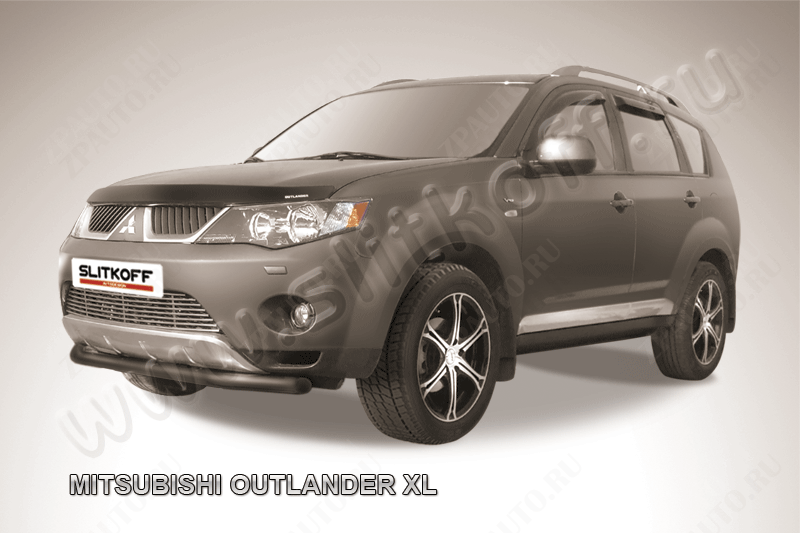 Защита переднего бампера d57 черная Mitsubishi Outlander XL (2005-2009) , Slitkoff, арт. MXL007B