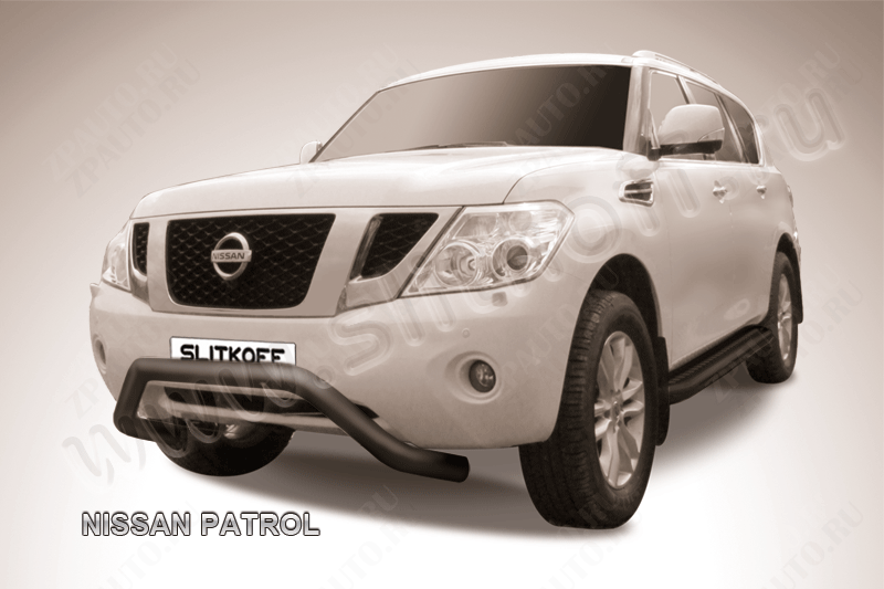 Кенгурятник d76 низкий широкий мини черный Nissan Patrol (2010-2014) , Slitkoff, арт. NIPAT009B