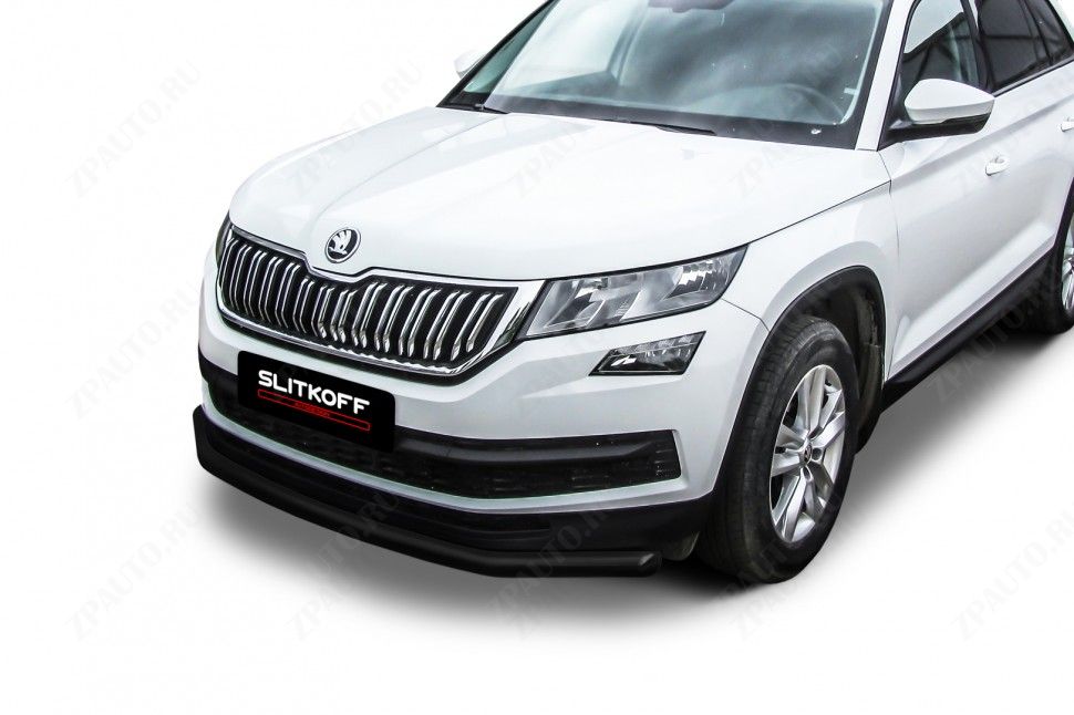 Защита переднего бампера D57 черная Skoda Kodiaq (2016-2021) , Slitkoff, арт. SKKOD-002B