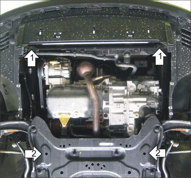 Защита стальная Мотодор (Двигатель, Коробка переключения передач), 2 мм, Сталь для Peugeot 307 2000-2005 арт. 01620