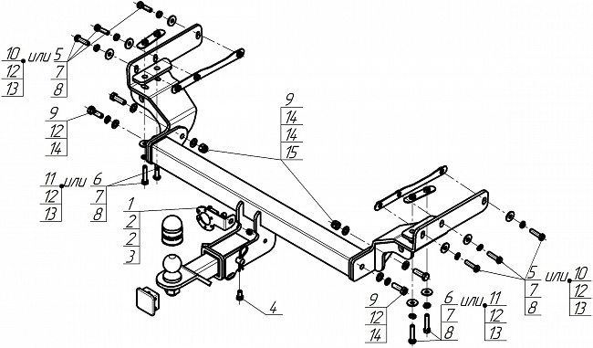 Фаркоп Mitsubishi Outlander IV 2022-2024, тип шара E, MOTODOR, арт. 91315-E