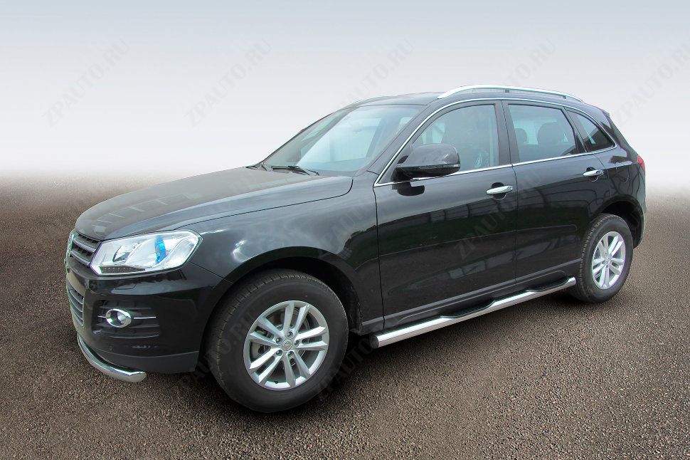 Защита порогов d76 с проступями Zotye T600 (2013-2023) Black Edition, Slitkoff, арт. ZOT-003BE