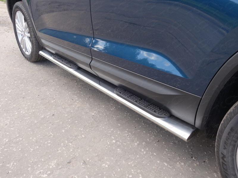 Пороги овальные с накладкой 120х60 мм для автомобиля Skoda Kodiaq 2017-, TCC Тюнинг SKOKOD17-07