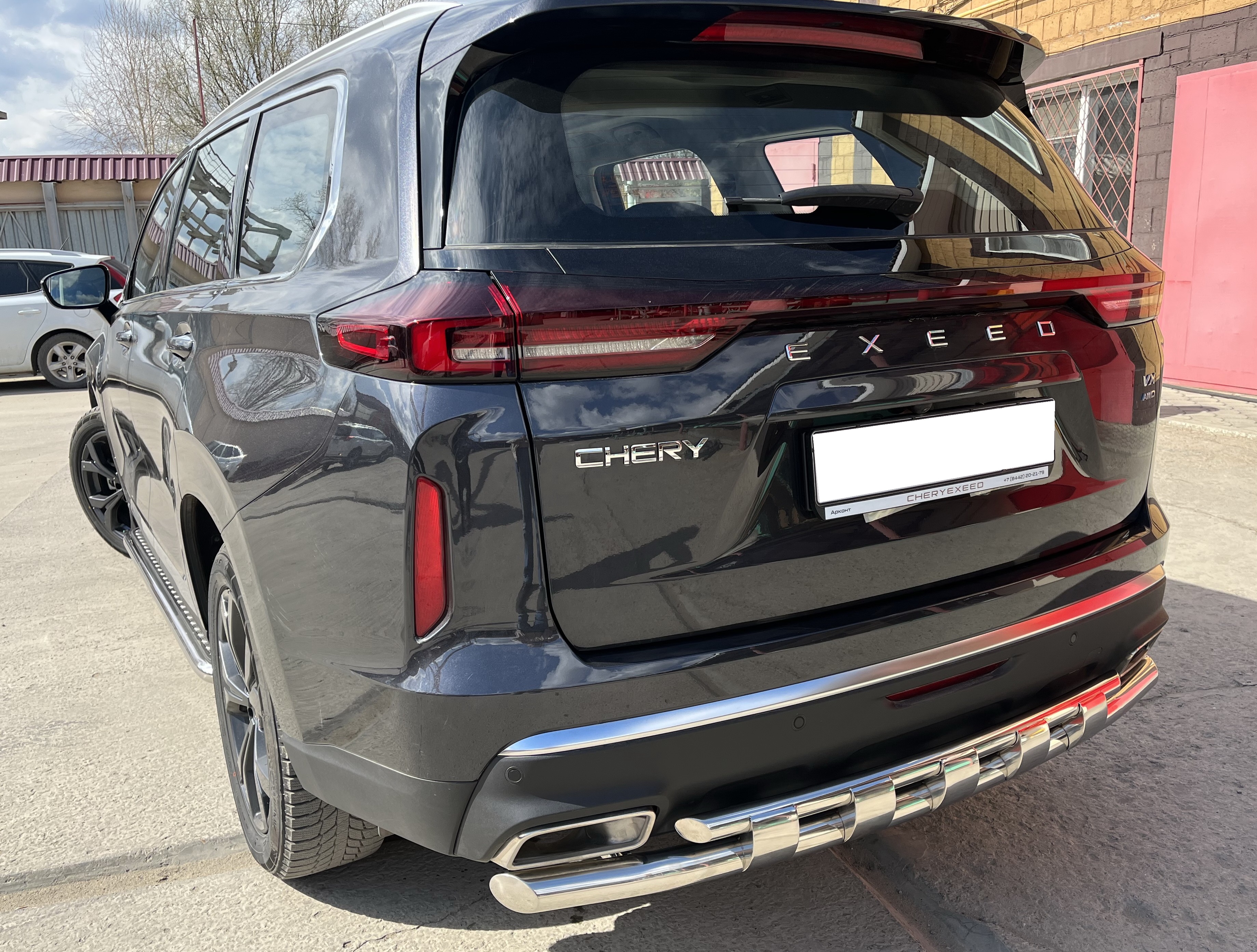 Защита заднего бампера двойная с перемычками для автомобиля CHERY CheryExeed VX 2022 арт. CHEVX.22.25