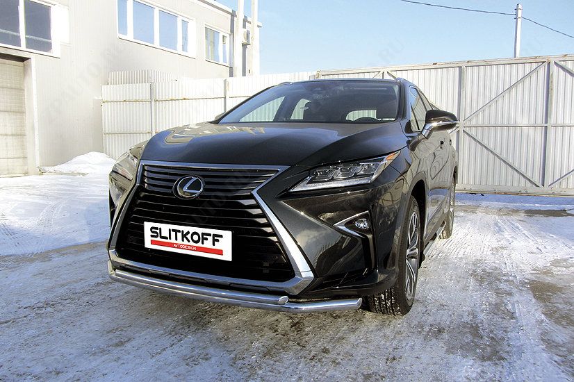 Защита переднего бампера d57+d42 двойная Lexus RX-350 (2015-2019) Black Edition, Slitkoff, арт. LRX15-001BE