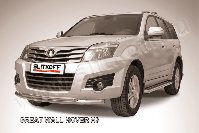 Защита переднего бампера d57+d42 двойная радиусная Great Wall Hover H3 (2010-2015) Black Edition, Slitkoff, арт. GWHN-H3-003BE