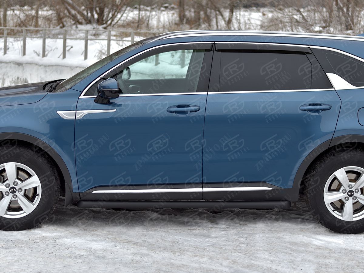 KIA SORENTO 2020- Пороги труба d57 секции (вариант 1) black KSORT-004018CH