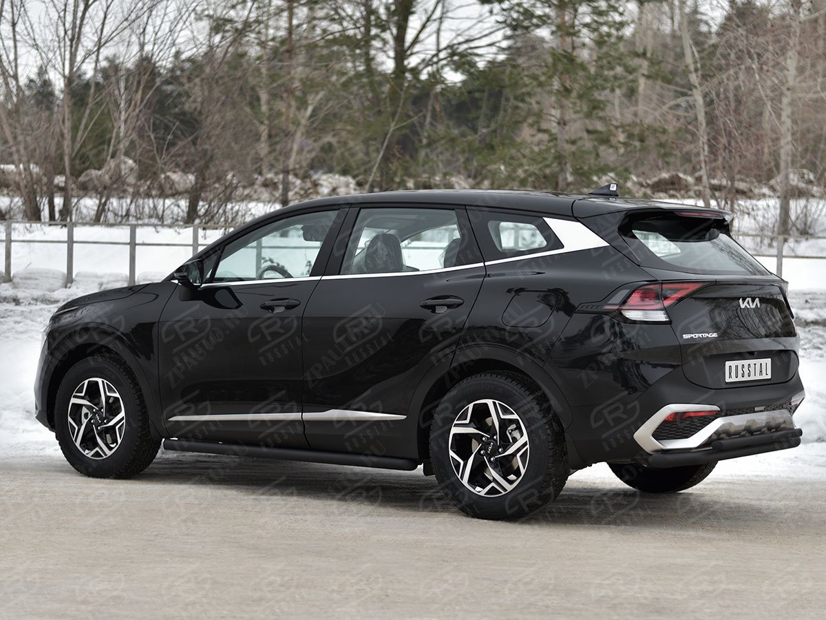 KIA SPORTAGE 2021- Защита заднего бампера d57 секции-d42дугаblack (NOT STYLE AND X-LINE) KSZ-004035CH