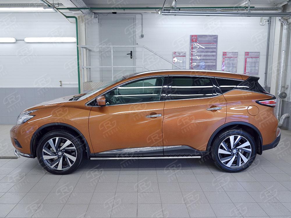 Пороги труба d75х42 овал с проступью для Nissan Murano 2016, Slitkoff NMUO-002408