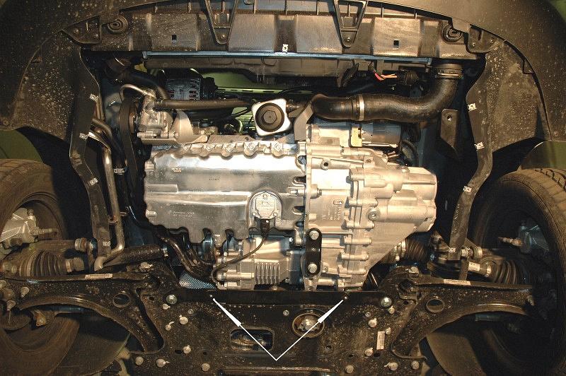 Защита картера и КПП для VOLKSWAGEN Golf VI (для а/м без штатного пред пускового подогревателя) 2008 - 2013, V-1,9TDI; 2,0TDI, Sheriff, сталь 2,0 мм, арт. 26.1885