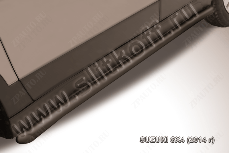 Защита порогов d57 с гибами черная Suzuki SX-4 (2013-2016) , Slitkoff, арт. SSX4-14-004B