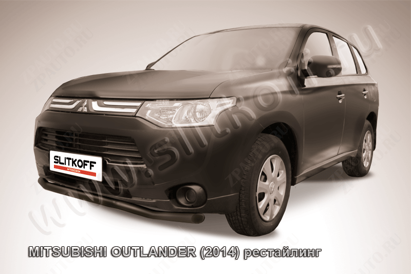 Защита переднего бампера d57 волна черная Mitsubishi Outlander (2014-2015) , Slitkoff, арт. MOUT14-001B