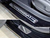 Накладки на пороги (лист зеркальный надпись Hyundai) 4 шт для автомобиля Hyundai Solaris 2 (седан) 2017-