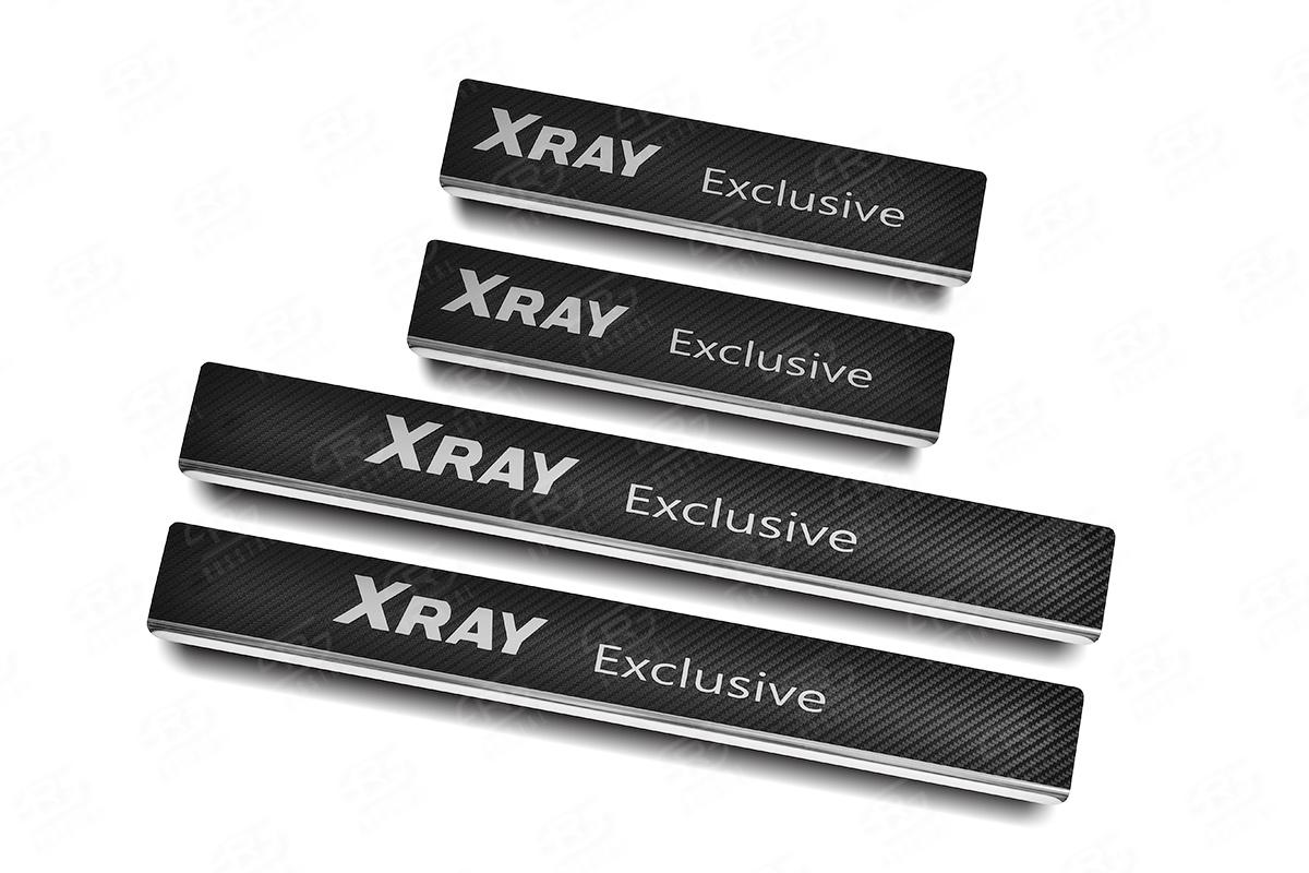 Накладки на пороги RUSSTAL (нерж., карбон, надпись) LDXRYE17-06 для автомобиля LADA (ВАЗ) XRAY 2015-, Slitkoff