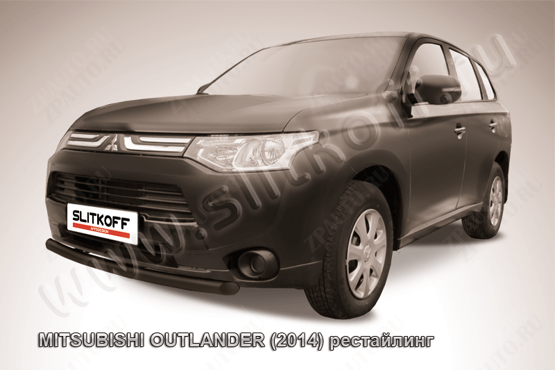 Защита переднего бампера d57 короткая черная Mitsubishi Outlander (2014-2015) , Slitkoff, арт. MOUT14-004B
