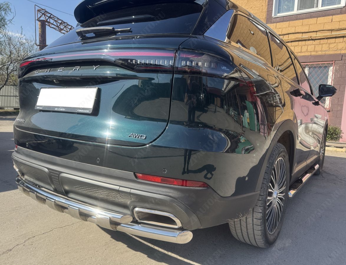 Защита заднего бампера двойная с перемычками для автомобиля Chery Tiggo 9 2024 арт. CHTG.9.24.25