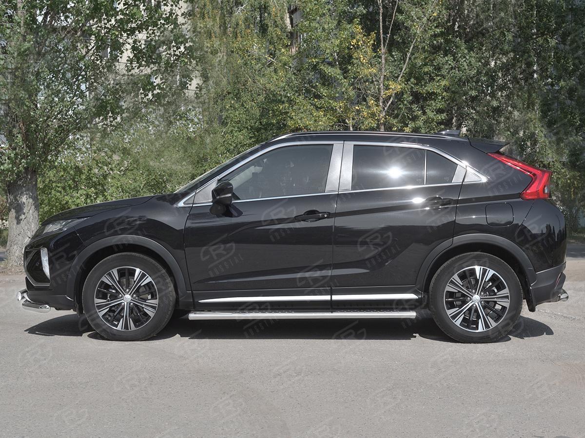 Пороги труба 120х60 овал с проступью для автомобиля Mitsubishi ECLIPSE CROSS 2018, Slitkoff MEO-003045