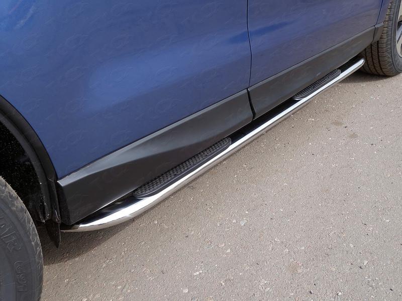 Пороги овальные гнутые с накладкой 75х42 мм для автомобиля Subaru Forester (SJ) 2016-2017, TCC Тюнинг SUBFOR16-15