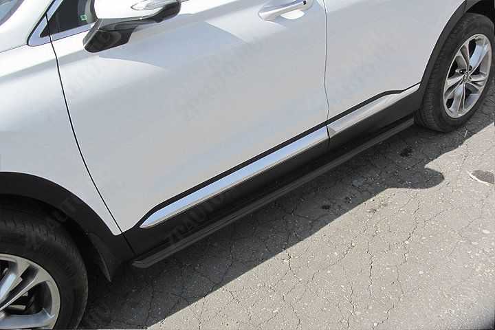 Защита порогов d 57 труба черная Hyundai Santa-Fe (2018-2021) , Slitkoff, арт. HSFT18-003B