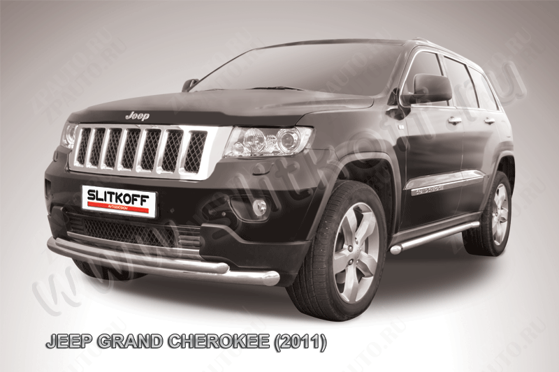 Защита переднего бампера d76+d57 двойная радиусная Jeep Grand Cherokee (2010-2013) , Slitkoff, арт. JGCH001