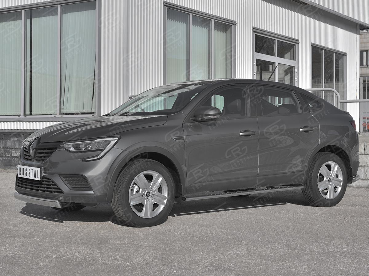 Пороги труба 75х42 овал с проступью для автомобиля Renault Arkana арт. RARO-003317, Slitkoff