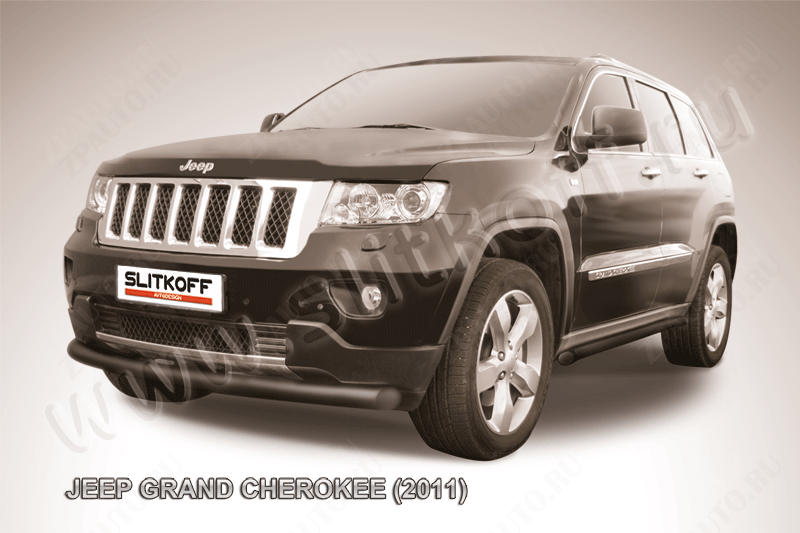 Защита переднего бампера d76 радиусная черная Jeep Grand Cherokee (2010-2013) , Slitkoff, арт. JGCH002B